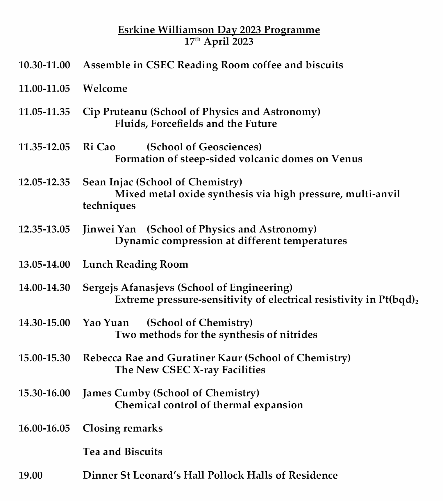 Erskine Williamson Day 2023 Programme